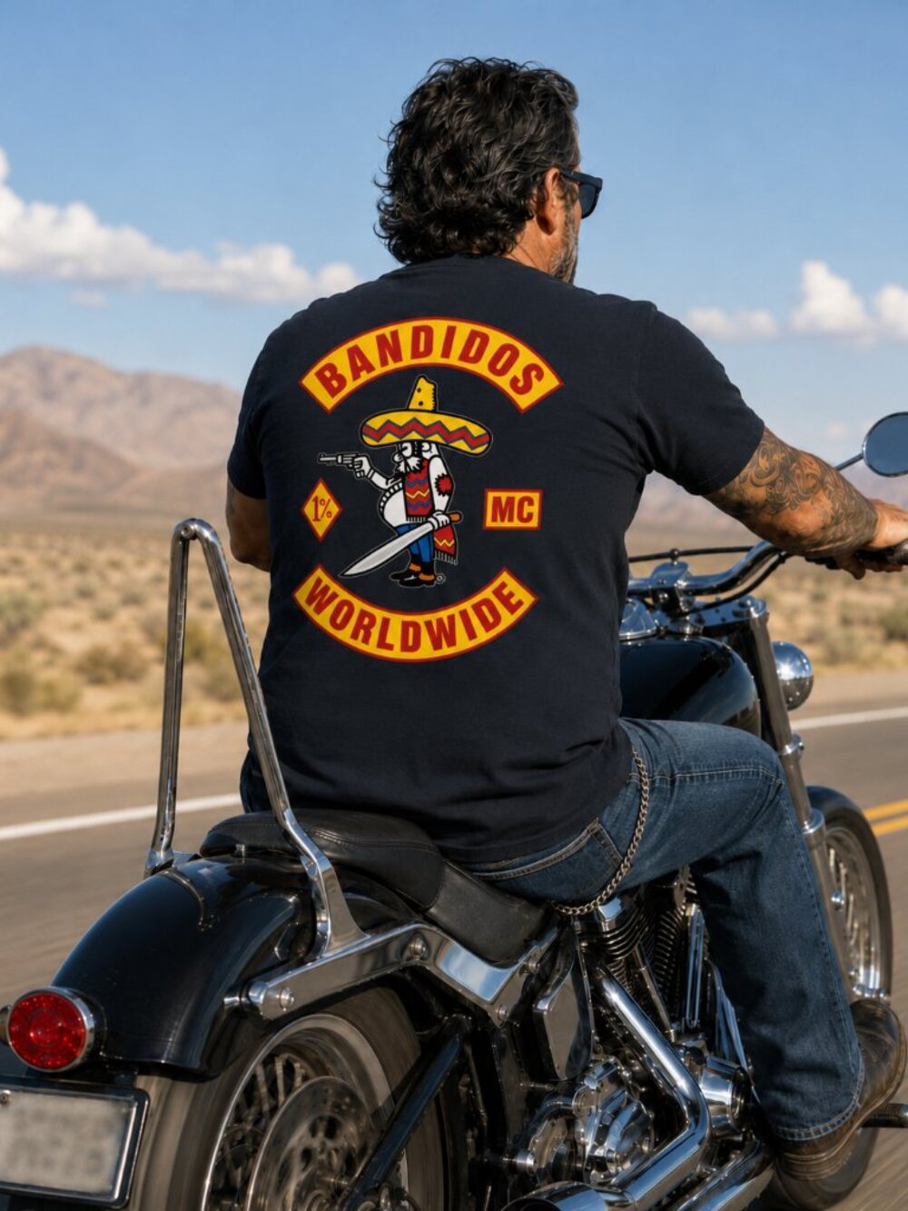Bandidos MC Worldwide 1% Black Crew Neck Short Sleeve T-Shirt